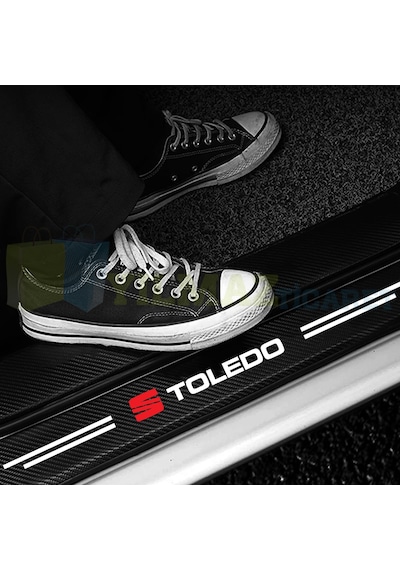 Seat Toledo Logo Karbon Kapı Eşiği Koruma Oto Sticker 4 Parça