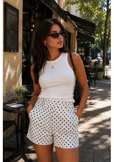 Seeh Beyaz Puantiyeli Mini Şort Sh386