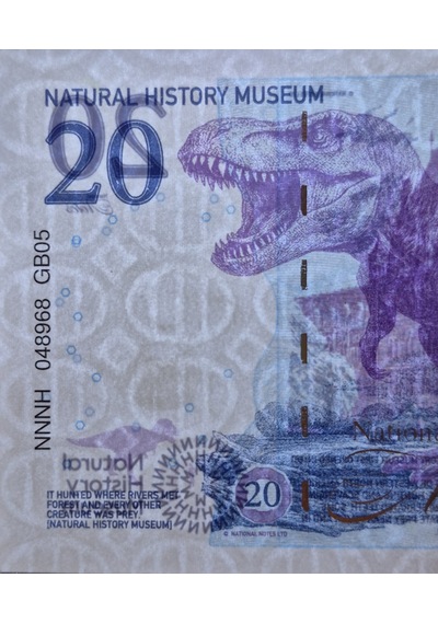 İngiltere Doğa Tarihi Müzesi Hatıra-tyrannosaurus Rex. Uv, Filigran Şerit Güvenlikli Seri Nolu. Çil.