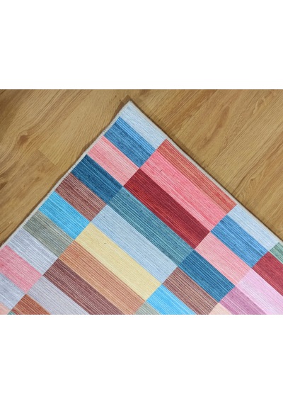 Modern Renkli Blok Desenli Geometrik Halı - 12439ou Pembe
