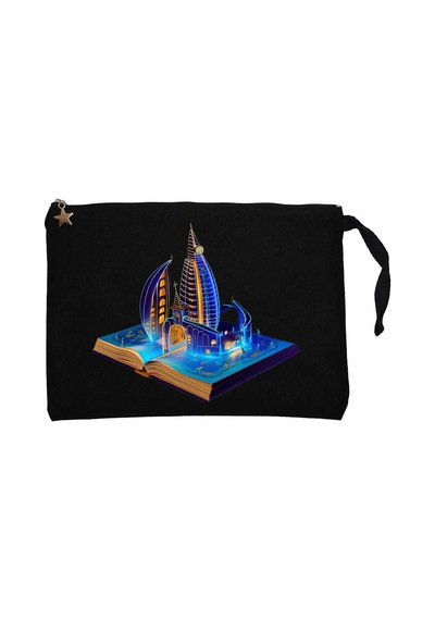 Burj Al Arab Dubai View Book Siyah Clutch Astarlı Cüzdan / El Çantası