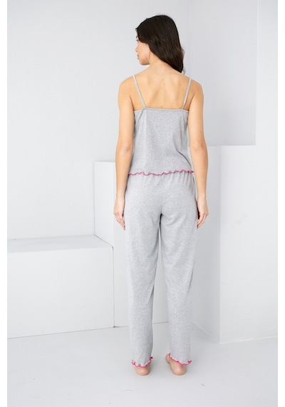 Siyah İnci İp Askılı Örme Pijama Takım 7883 Gri