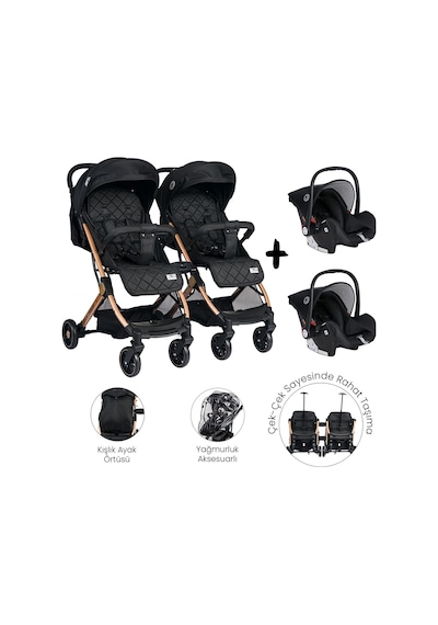 Lorelli Fiorano Kabin Set İkiz Bebek Arabası - Black