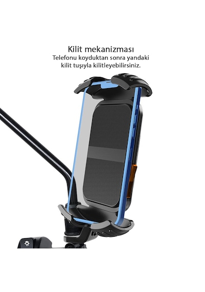 Mt27 Kilit Sistemli Ayna Bağlantılı Motosiklet Telefon Tutucu Yat Siyah