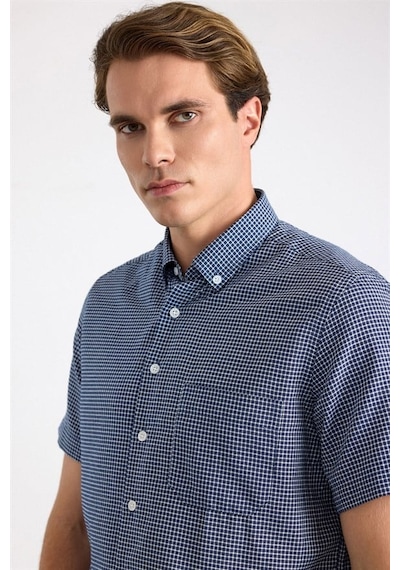 Süvari Lacivert Regular Düğmeli Yaka Kareli İpliği Boyalı Kapaksız Cep Düz Kısa Kollu Casual Gömlek Sgm2006800015-m09 Süvari Lacivert Regular Düğmeli Yaka Kareli İpliği Boyalı Kapaksız Cep Düz Kısa Kollu Casual Gömlek Sgm2006800015-m09
