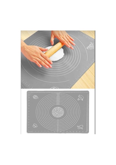 Gri Silikon Hamur Açma Matı 45x65 Cm Ölçülü Kaymaz Yapışmaz Profesyonel Yoğurma Matı
