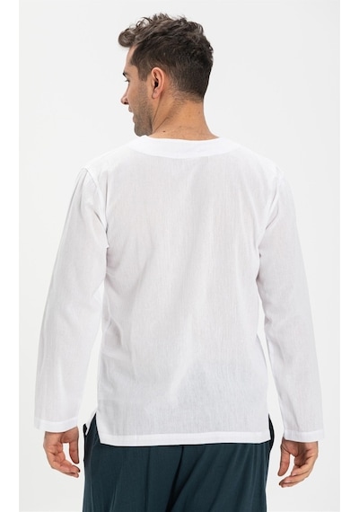 Uzun Kol Şile Bezi Bisiklet Yaka Erkek Tshirt Beyaz 3001