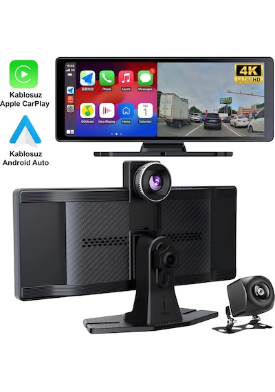 Embatech 10.26 İnç Carplay Ve Android Auto Destekli 4k Ön Arka Çift Kameralı Tak Çalıştır Araç Multimedya Ekranı 10.25"