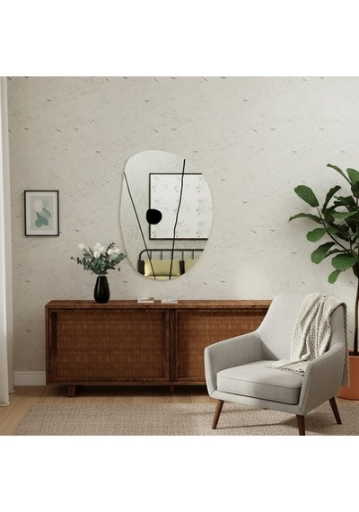 30x40 Cm Modern Organik Formlu Kumlama Dekoratif Ayna Gri