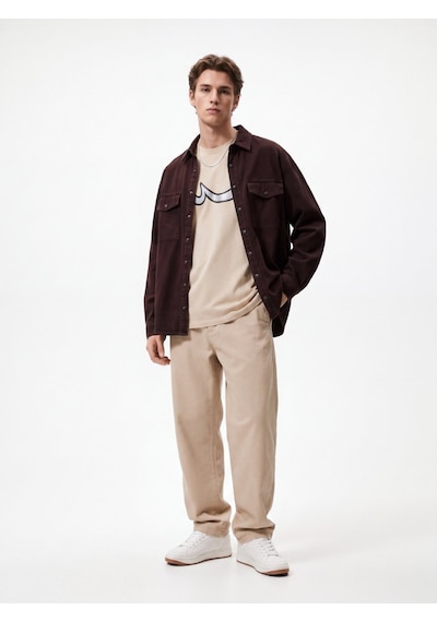 LTB Relaxed Fit Sign Baskılı Bej T-shırt
