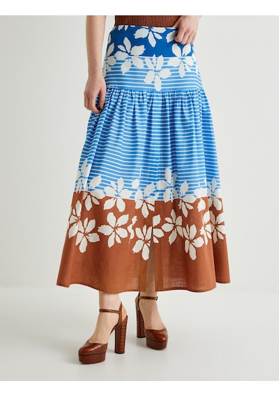 Koton Floral Midi Balon Etek A Kesim Çok Renkli Pamuklu Astarlı Mavi Desenli 4sak70092ew Mavi Desenli Mavi