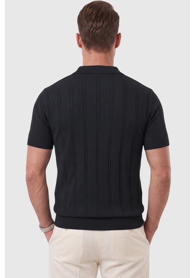 Deepsea Erkek Fermuarlı Polo Yaka Çizgi Dokulu Siyah Triko Tişört Regular Fit Yumuşak Dokulu 2608007 Deepsea Erkek Fermuarlı Polo Yaka Çizgi Dokulu Siyah Triko Tişört Regular Fit Yumuşak Dokulu 2608007