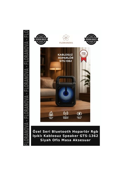 Özel Seri Bluetooth Hoparlör Rgb Işıklı Kablosuz Speaker Gts-1362 Siyah Ofis Masa Aksesuar
