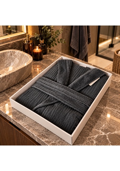 Nurpak Ekol Kapüşonlu Koyu Gri Bornoz - Beden Seçenekli Banyo Bornozu 2xl