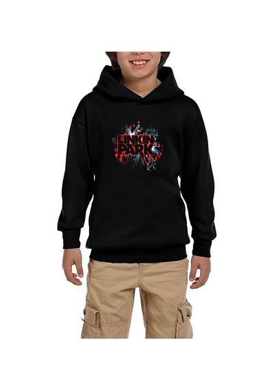 Zepplin Giyim Linkin Park Graphic Design Siyah Çocuk Kapşonlu Sweatshirt Siyah