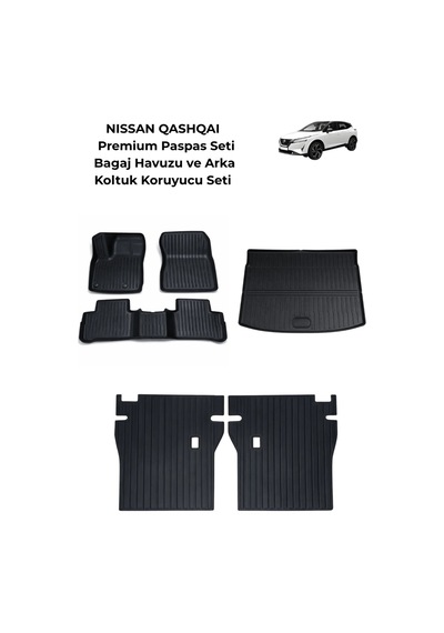 Nissan Qashqai Premium Koruma Seti Paspas + Bagaj Havuzu + Arka Koltuk Koruyucu