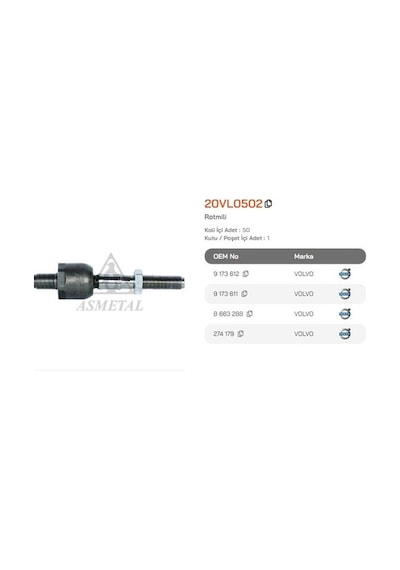 Asmetal 20vl0502 Rot Mili Xc90 02 Xc70 00 V70 96 S80 98 S60 00