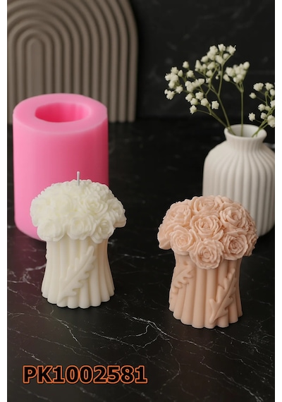 Pk1002581 - Silikon Kalıp Mum Kalıbı Gül Buketi