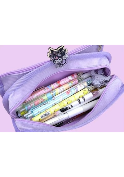 Ayrex Sanrio Kuromi Mor Yüksek Kapasiteli Çok Gözlü Kalemlik Kalem Kutusu Genel