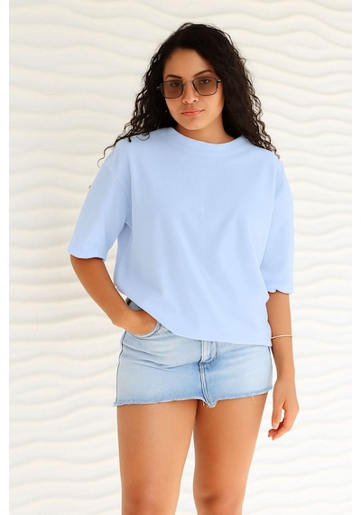 Benroma Düz Oversize Unisex Tişört Ycb5 Bebe Mavisi