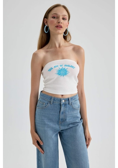 Defacto Baskılı Straplez Fitilli Kaşkorse Bluz B3998AX23HSWT32