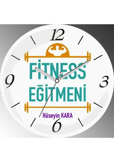Kişiye Özel Fitness Eğitmeni Çap 30cm Sessiz Akar Bombeli Gerçek Cam Duvar Saati Çok Renkli