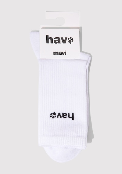 Mavi - Hav Baskılı Beyaz Soket Çorap 0912075-620 Beyaz