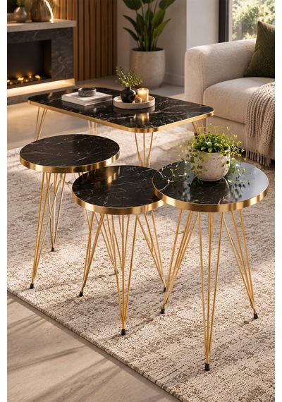 Sulorahome Gold Bendir Tel Zigon Ve Orta Sehpa 4 Parça Seti Beyaz Mermer - Siyah Mermer - Altın Ayak Sulorahome Gold Bendir Tel Zigon Ve Orta Sehpa 4 Parça Seti Beyaz Mermer - Siyah Mermer - Altın Ayak