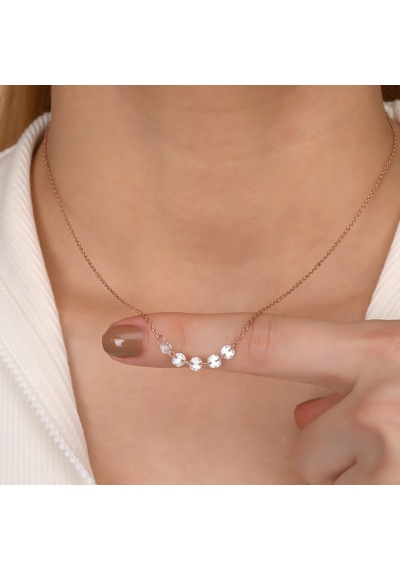 Zirkon Taşlı Rose Altın Kaplamalı Sallantılı 5 Taşlı Gümüş Kolye Gold - Rose Gold - Gümüş Zirkon Taşlı Rose Altın Kaplamalı Sallantılı 5 Taşlı Gümüş Kolye Gold - Rose Gold - Gümüş