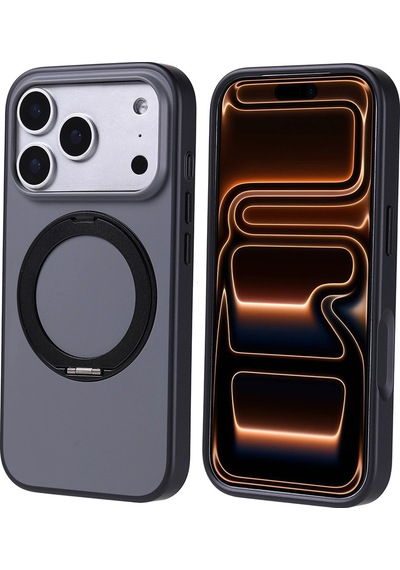 Apple iPhone Uyumlu 17 Pro Kılıf M-safe Şarj Özellikli Standlı Zore Proton Silikon Kapak Siyah