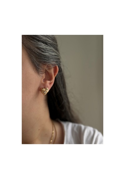 Çelik Rose Gold Taşlı Kalp Ashland Küpe -kararma Yapmaz- Metalik