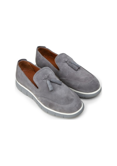 Deery Erkek Hakiki Süet Gri Püsküllü Loafer - 02048mgrıe01