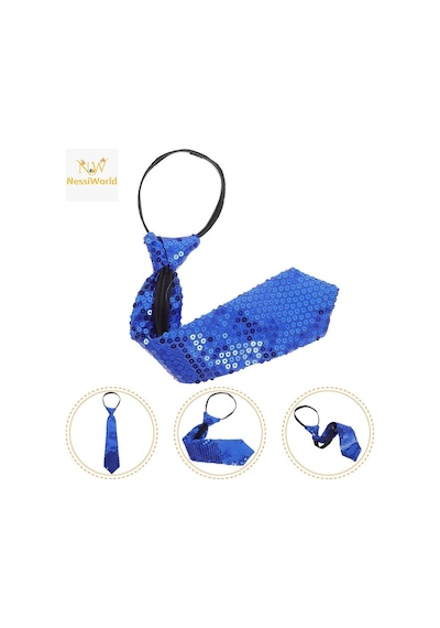 Nessiworld Mavi Pul Payetli Işıltılı Parti Kravatı 33 Cm