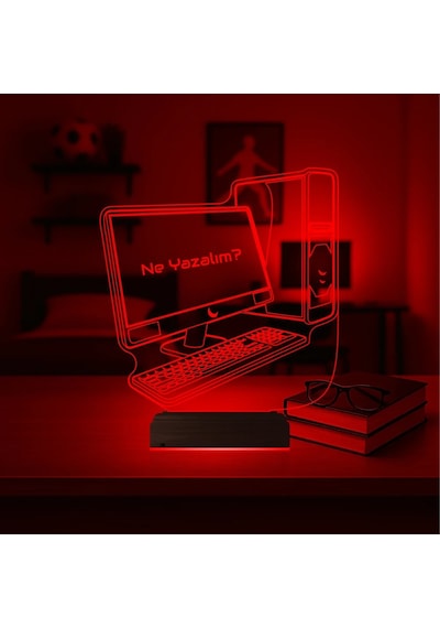 Luvivia Bilgisayar Tasarım Gamer Pc Kişiye Özel 3d Lamba - Masa Gece Lambası Şeffaf