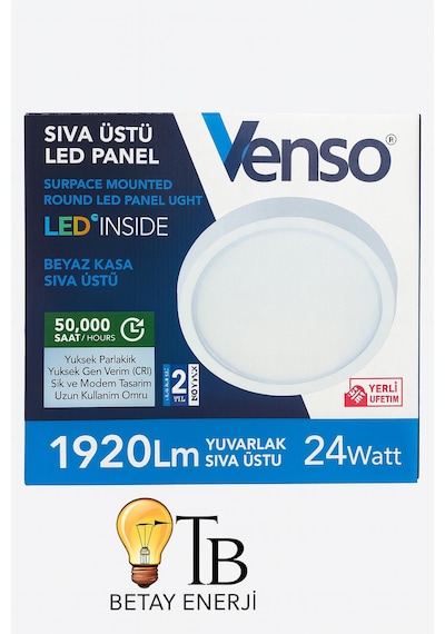 Venso 24 W Yuvarlak Sıva Üstü Led Panel Beyaz Kasa 3000k