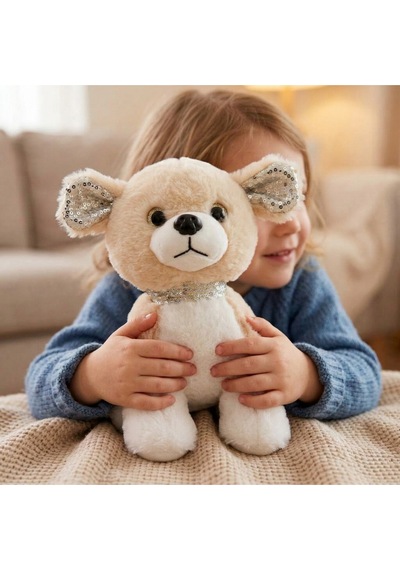 Peluş Köpek Oyuncak - 23 Cm Pullu Detaylı Uyku Ve Oyun Arkadaşı Krem
