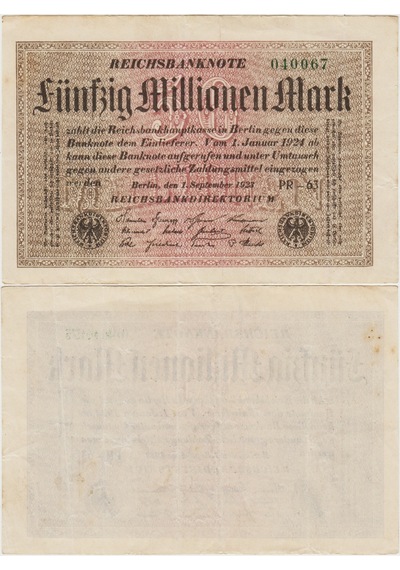Almanya 50 Milyon Mark 1923 Weimar Cumhuriyeti. Ççt.