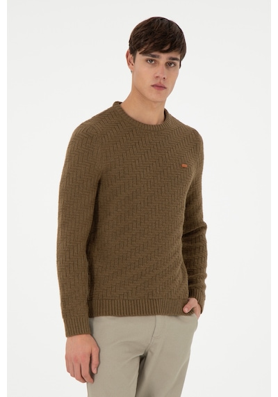 U.S. Polo Assn. Erkek Slim Fit Bisiklet Yaka Haki Kazak 50297050-VR027