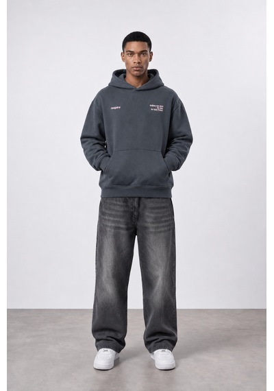 Respire Erkek Notbasic Baskılı Oversize Hoodie Füme
