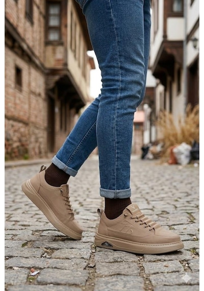 Pepita E327 Rahat Hafif Keten Lastik Bağcıklı Günlük Sneaker Erkek Spor Ayakkabı Camel