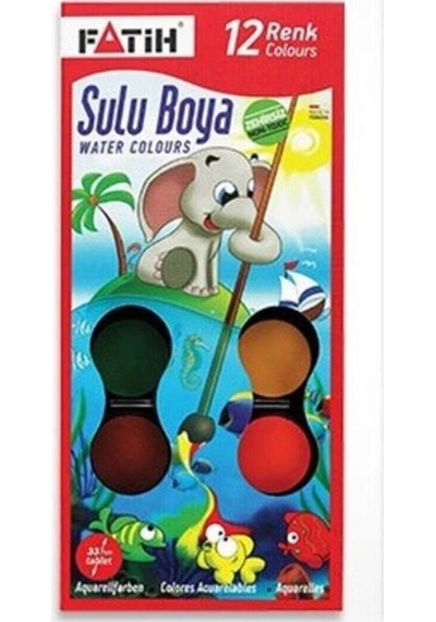 12 Renk Sulu Boya Büyük Boy 33 MM Fatih Sulu Boya Büyük Boy Fırça