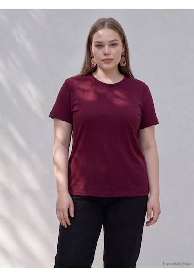 Lcwaıkıkı Curve Kırmızı Büyük Beden Soft Touch Kadın Tişört