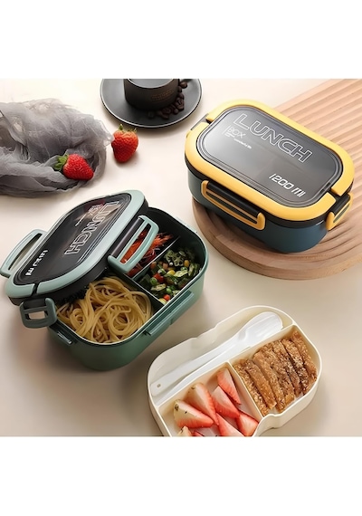 Beslenme Kutusu 1200 Ml 2 Katlı 6 Bölmeli Bpa'sız Pp Plastik Sefer Tası Ve Beslenme Çantası - Lunch Box, Çatal Kaşık Ve Bıçak Dahil Okul Beslenme Mavi Çok Renkli