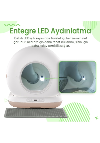 Haustier Cb002 Bej Kameralı Akıllı Otomatik Kedi Tuvaleti, App İle Uzaktan Kontrol, 72lt Hazne, 7lt Çöp Haznesi