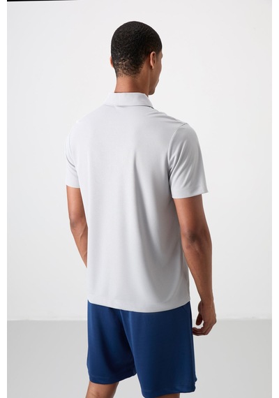 Tommy Life Gri Polyester Nefes Alan Dokulu İnce Esnek Standart Fit Polo Yaka Erkek Performans T-shirt - 88393 Gri