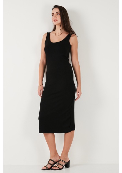 Lela Slim Fit Kalın Askılı Midi Bayan Elbise 5866154 Siyah