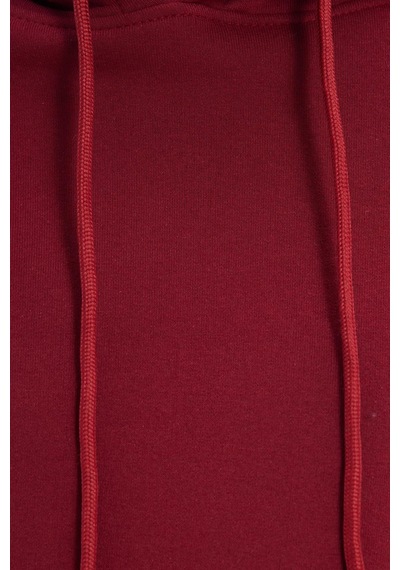 Tudors Kadın Relax Fit Rahat Kesim Pamuklu Kapüşonlu Kanguru Cepli Bordo Sweatshirt-39939 Bordo