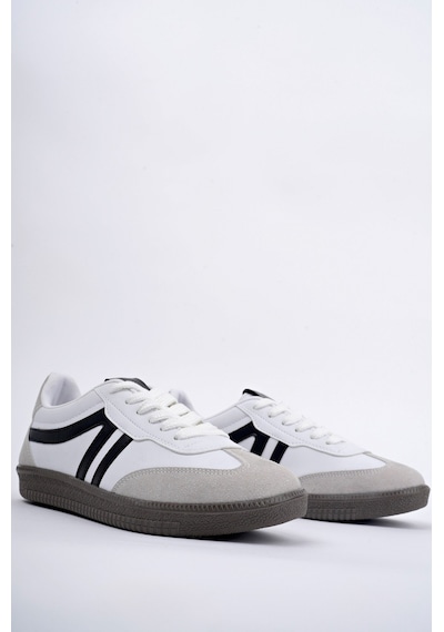 Muggo Garcia Garantili Unisex Ortopedik Günlük Bağcıklı Yürüyüş Koşu Sneaker Spor Ayakkabı Beyaz - Siyah