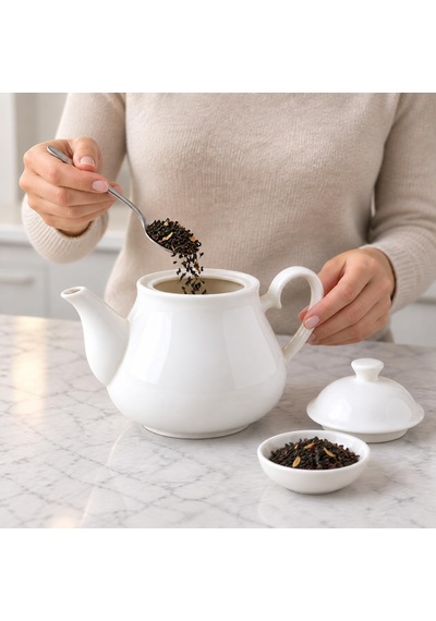 Porselen Demlik 650 Ml, Beyaz Kapaklı Çay Demliği, Oval Kulplu Ve Uzun Dökme Ağızlı, Siyah Çay Ve Bitki Çayı Demleme, Kahvaltı Ve Sofra Servisi İçin, 1 Adet çok renkli