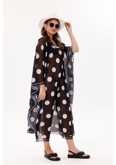 Tarzını Seç Kimono Pareo - Tesettür Pareo - Puantiyeli Siyah 240x135 Cm Çok Renkli